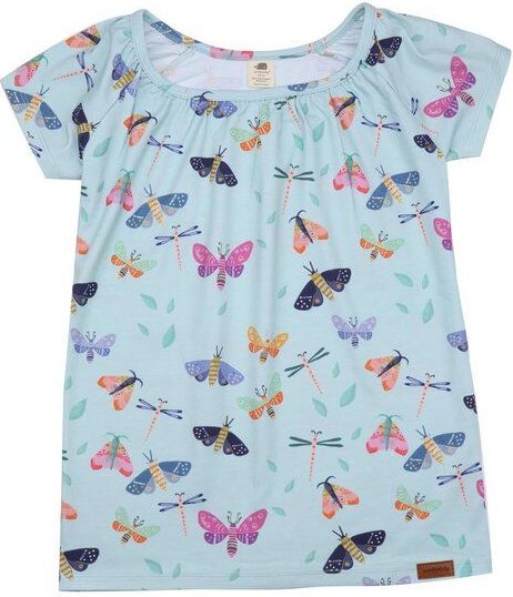 Kleinkinder Tunika GOTS zertifiziert Bio-Baumwolle Hellblau Schmetterling-Print Kurzarm bequem – Walkiddy