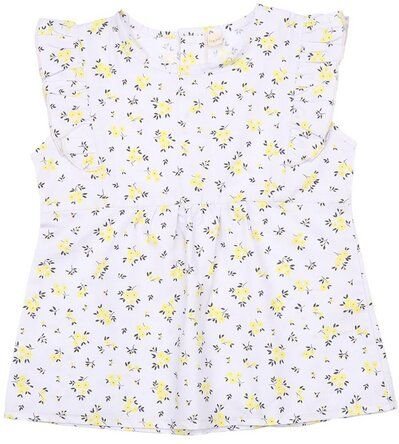 Cotokids Kinder Bluse Baumwolle, Offwhite, Gelbes Mini-Blumenmuster, Rüschenärmel, Walkiddy