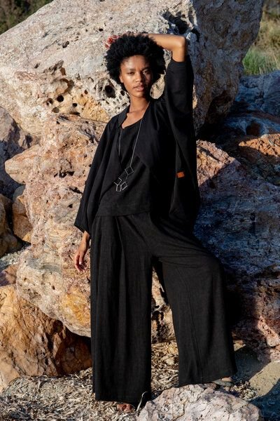 Hose Roma – Elegante lange & weite – Taschen – Viskose mit Leinen – Fair produziert in Polen – KOKOworld