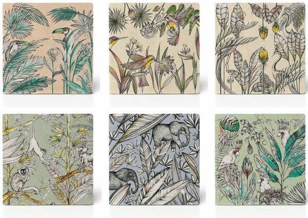 Fliesenuntersetzer 6er-Set »Jungle Me All« von LIGARTI | Design Untersetzer | Natursteinfliese