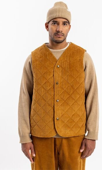 Rotholz Gesteppte Cord Weste aus Bio-Baumwolle