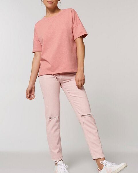 YTWOO Kurzes  Damen T-Shirt aus schwerer Bio Baumwolle mit Slub-Optik