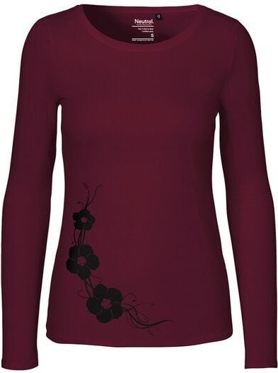 HANDGEDRUCKT "Hibisken" Frauen Longsleeve aus reiner Biobaumwolle (kbA)