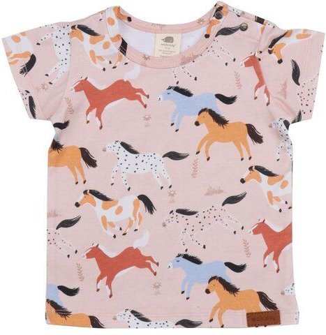 Thumbnail - Baby T-Shirt GOTS zertifiziert – Rosa mit Pferdemotiv, Kurzarm, weich & bequem | von Walkiddy