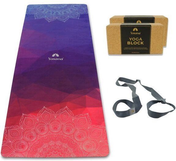 Yosana Mikrofaser Naturkautschuk Yogamatte für Hot Yoga / Bikram Yoga / Yoga Nidra Aktionsset (4-Teilig)