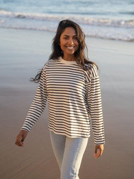 FUXBAU Frauen Streifen Longsleeve - weiss schwarz