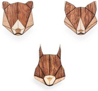 BeWooden Broschen aus Holz Set - "Eichhörnchen, Fuchs + Bär" | Mode Schmuck