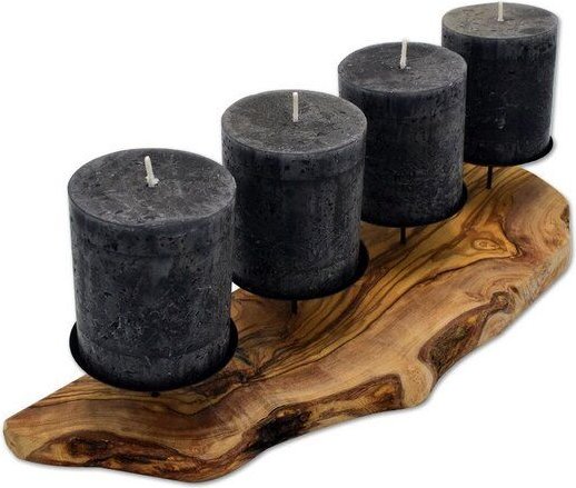 Olivenholz erleben 4er Kerzenhalter rustikal aus Olivenholz