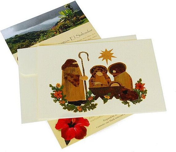 GLOBO Fair Trade Grusskarte KRIPPE GROSS Weihnachten, getrocknete Wildblumen