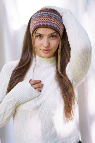 Haus of Namaste Handgefertigtes Stirnband aus Lammwolle | Winter-Ohrwärmer aus Fair-Isle-Strick | Braun- und Erdtöne | E...