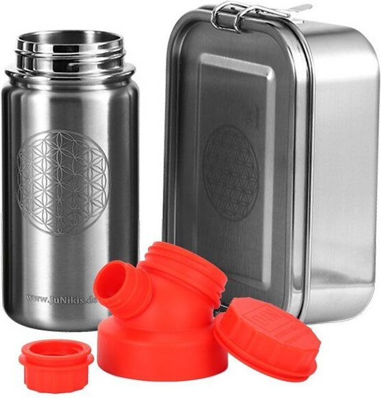 JN JuNiki's Einschulungs-Set "Blume des Lebens": Lunchbox + isolierte Edelstahltrinkflasche