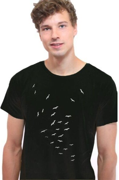 Spangeltangel T-Shirt "Vogelschwarm", bedrucktes Herrenshirt, Siebdruck, Bio-Baumwolle