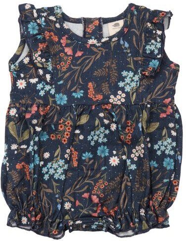 Baby Romper GOTS zertifiziert, blau, „Floral Night“ Blumen-Allover, ärmellos, weich – Walkiddy