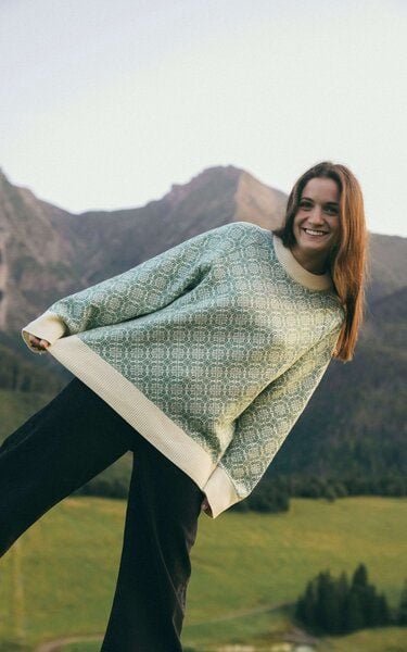 Kopyto BARIBAL - Damen Oversize Boxy Stickpullover Beskiden-Muster 100% Merinowolle