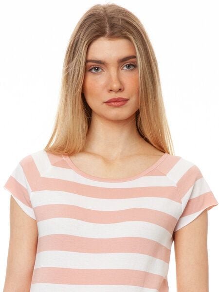 FellHerz Damen T-Shirt Seiltanz block striped white light pink Bio Fair und Vegan