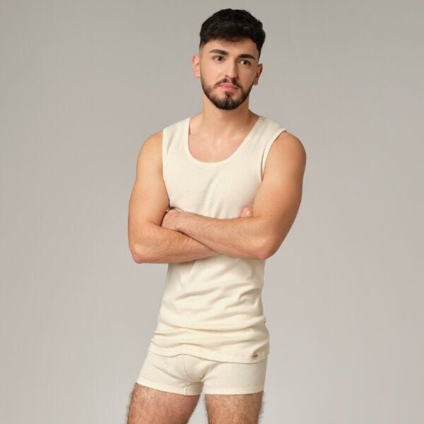 comazo|earth Fairtrade Shirt ohne Arm Feinripp, marine und bio-natur | GOTS zertifiziert