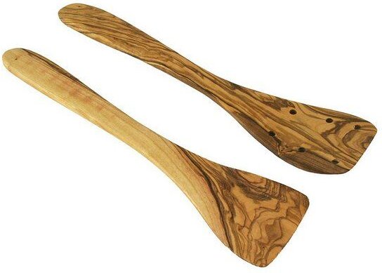 Olivenholz erleben Pfannenwender DUO (mit und ohne Löcher) aus Olivenholz im 2er SET