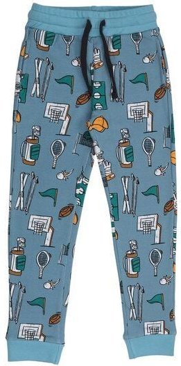 Cotokids Kinder Jogginghose GOTS-zertifiziert aus Bio-Baumwolle blau mit Sportmotiv – Walkiddy