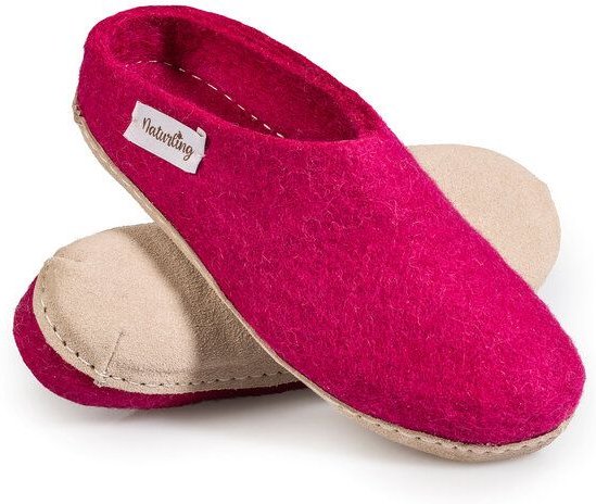 naturling Filz Damen Hausschuhe mit weicher Ledersohle