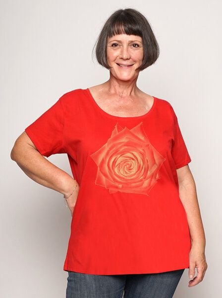 Peaces.bio - handbedruckte Biomode Bio-Damen-Loosefit-T-Shirt Rose