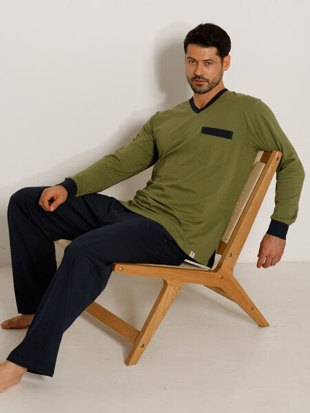 Haasis Bodywear Herren Pyjama V-Ausschnitt, Bio Baumwolle