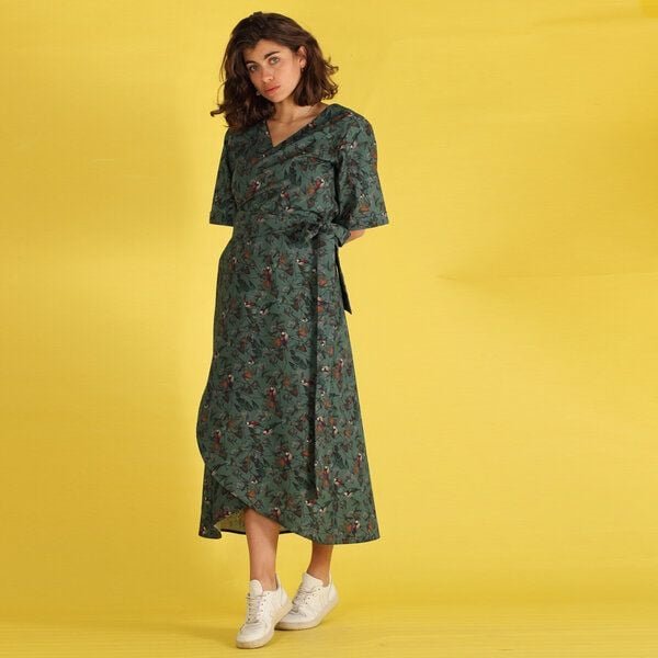 Thumbnail - ManduTrap Wickelkleid "Lilla" aus Biobaumwolle kbA mit Vogel-Blättermuster
