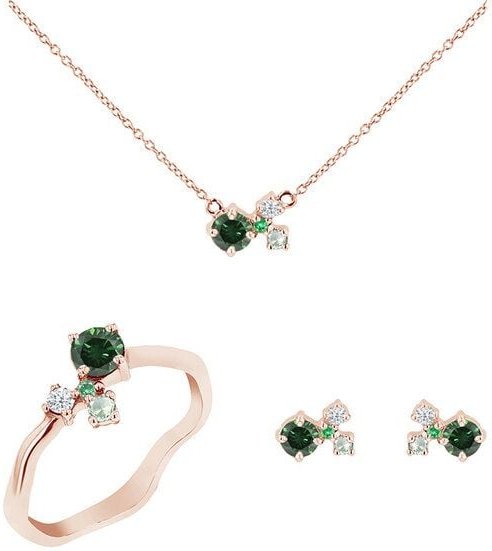 Thumbnail - Eppi Cluster Schmuckset mit grünen Diamanten und Edelsteinen Halli