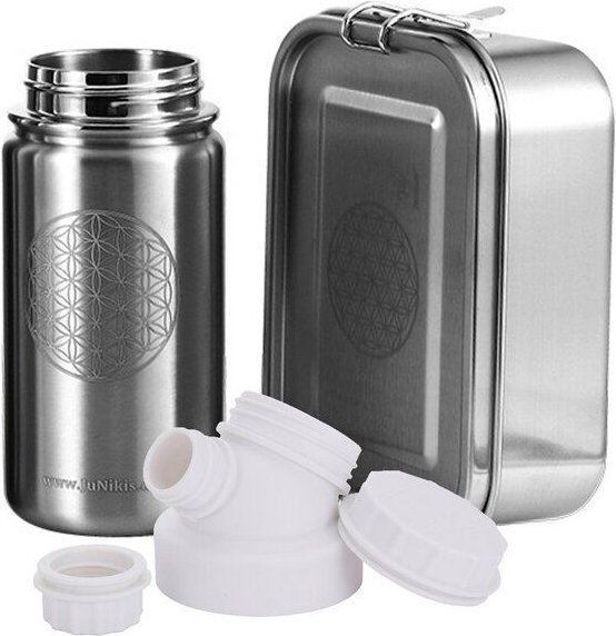 JN JuNiki's Einschulungs-Set "Blume des Lebens": Lunchbox + isolierte Edelstahltrinkflasche
