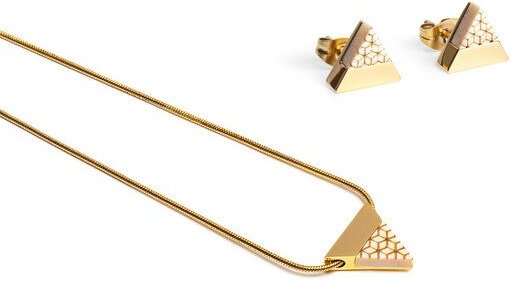 BeWooden Dreieckiger Set - Ohrringe & Kette mit Anhänger - Holz und Edelstahl Kombination - Verschiedene Farbvarianten