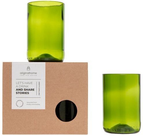 Originalhome Recycelten Trinkgläser M, S/2 – grünes Geschenk, fair gefertigt & spülmaschinenfest