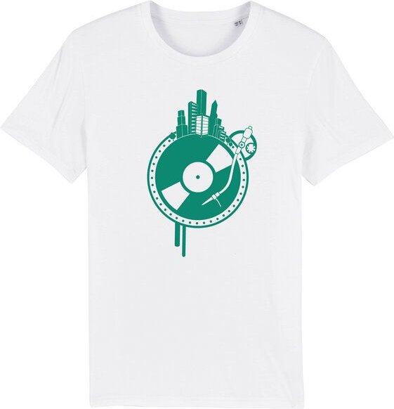 Spangeltangel T-Shirt "Weltscheibe", Herren, bedruckt, Siebdruck, Schallplatte und Erdkugel