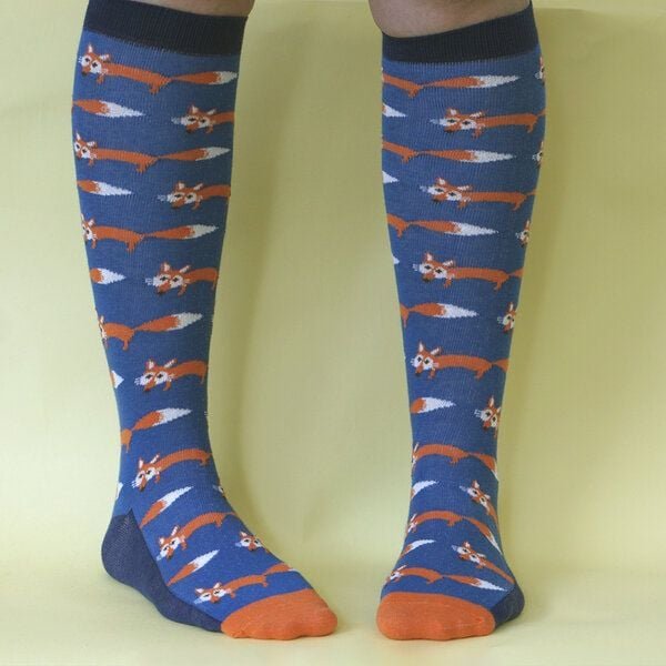 Fräulein Prusselise Kniestrümpfe Fuchs blau, bunt gemustert