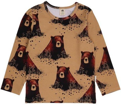 Kinder Langarmshirt GOTS zertifiziert, 95% Bio-Baumwolle, senf, Bären-Muster, weich & elastisch – Walkiddy