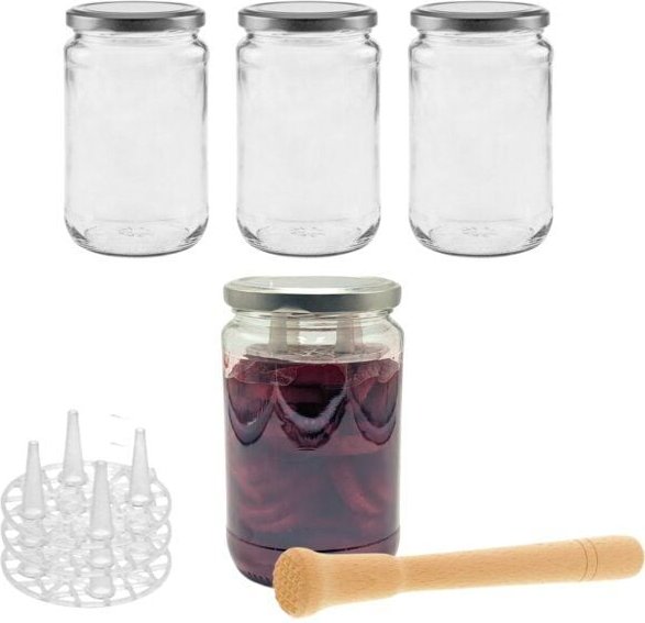 mikken Fermentier Set - 4 x Fermentierglas mit Fermentier Gitter, Holzstößel und Deckel PVC-frei