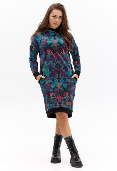 Tunika Kajendo – Tunikakleid mit Kapuze – Praktische Tasche – bunter Aufdruck KOKOworld – Baumwolle mit Elasthan – Fair ...