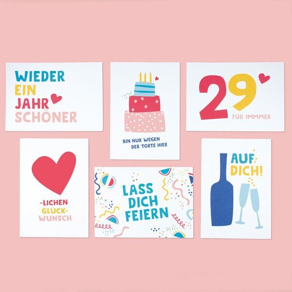 Thumbnail - Bow & Hummingbird 6er Set Geburtstagskarten - 6 Postkarten zum Geburtstag aus Recyclingpapier
