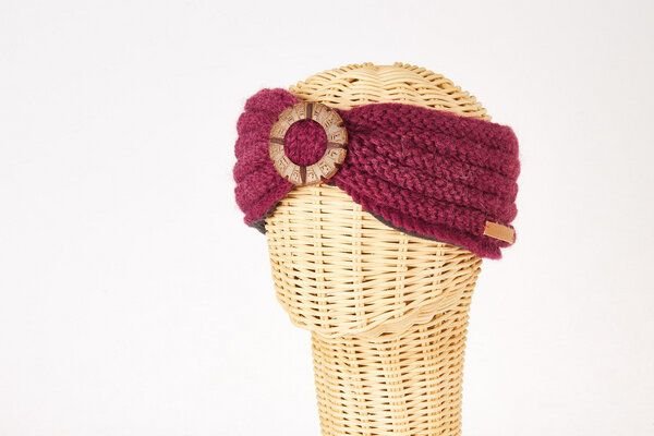 short'n'pietz Schurwollstirnband Rippstrick mit Knopf aus Kokosnussholz, handgestrickt