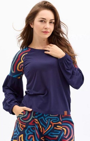 Thumbnail - Bluse Lucia Damen – Viskose EcoVero – femininer Schnitt mit Puffärmeln & KOKOworld-Print – inspiriert von Panama & Guate...