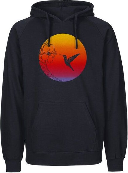 HANDGEDRUCKT "Kolibri" Männer Hoody aus reiner Biobaumwolle (kbA)