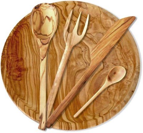 NATUREHOME Camping-Set Rucksack-Set Teller mit Besteck Olivenholz leicht und haltbar