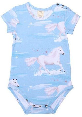 Baby Kurzarmbody GOTS zertifiziert – Hellblau mit Pferdemotiv, weich & bequem | von Walkiddy