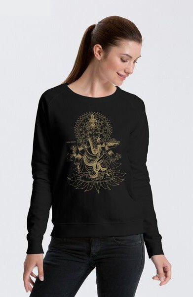 Peaces.bio - handbedruckte Biomode Bio Damen-Sweatshirt Ganesha