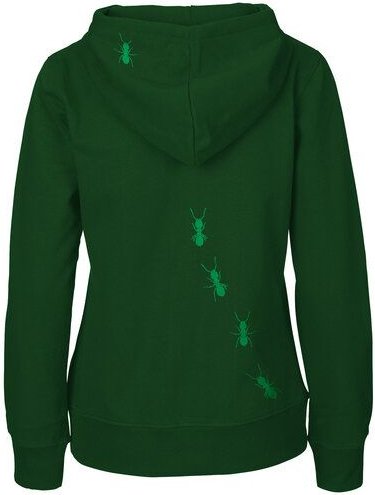 HANDGEDRUCKT "Ameisen" Frauen Zip-HOODY aus reiner Biobaumwolle (kbA)