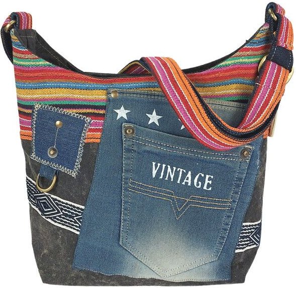 Sunsa Umhängetasche aus recycelter Jeans & Canvas. Nachhaltige Crossbody Hobo Tasche