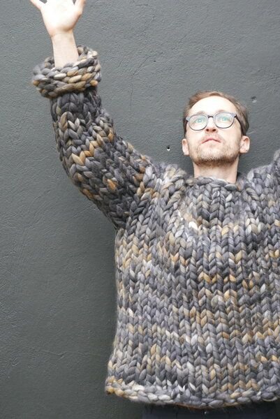 PANAPUFA 100% MERINO Wolle mehrfarbig Männerpullover Grobstrick Chunky