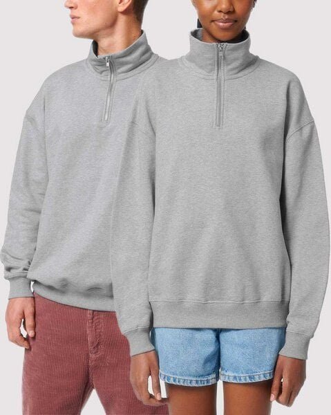 YTWOO Oversized Sweatshirt mit kurzem Reißverschluss aus reiner Bio-Baumwolle; Unisex Troyer