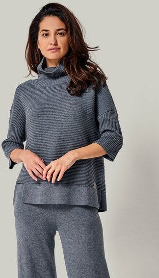YOU LOOK PERFECT 100% Merino asymmetrischer Rollkragen-Strickpullover "Bailey"