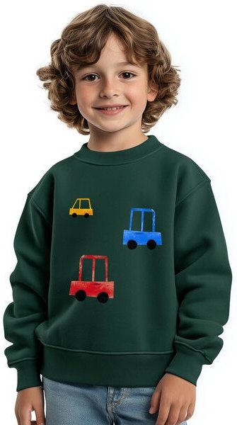 Meladi Kinder Sweater aus Biobaumwolle - Autos auf Forrest Green