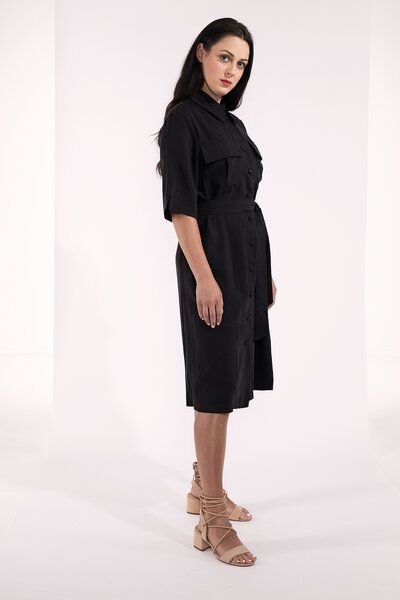 SinWeaver alternative fashion knielanges Wickelkleid, Blazerkleid mit Taschen