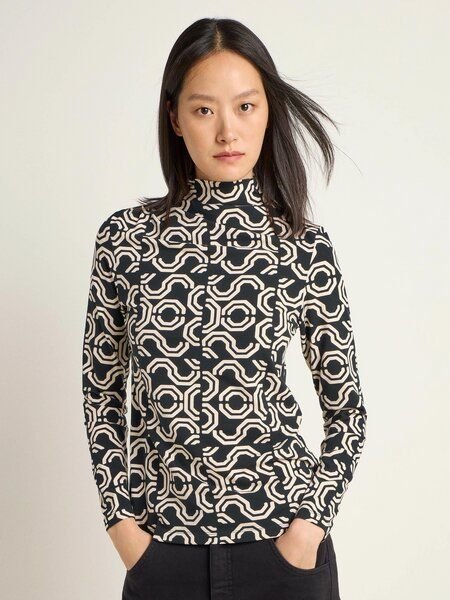 LANIUS Stehkragenshirt mit Kräuseln aus Bio-Baumwolle und Tencel